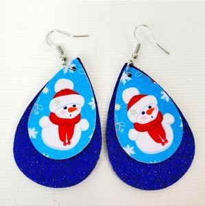 Holiday Christmas Sparkly Snowman Lightweight Earrings
